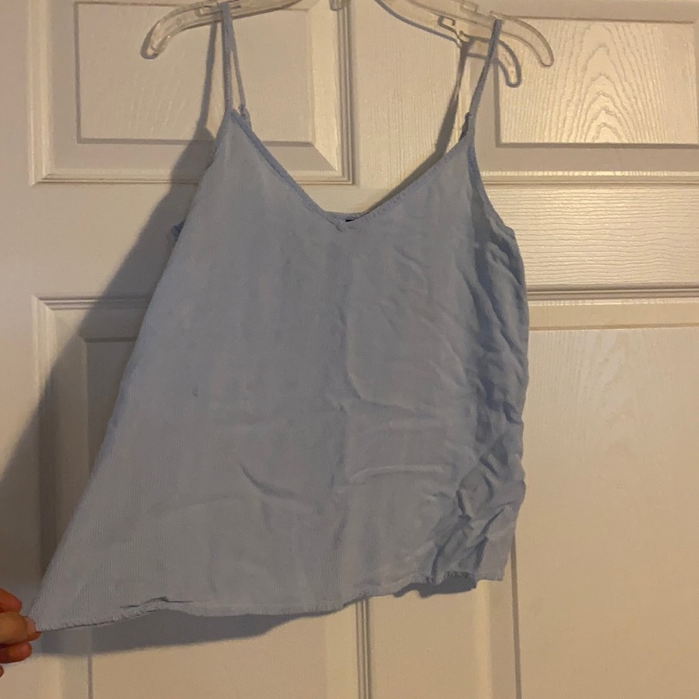Blue and white stripped crop tank top